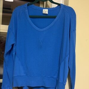 aerie Blue Waffle-Knit V-Neck sweater